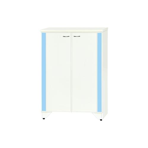 Birdie南亞塑鋼-2.4尺直飾造型二開門防水塑鋼鞋櫃(白色+粉藍色)