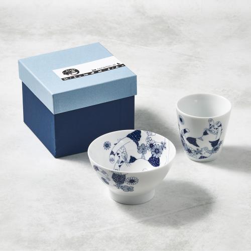 有種創意 - 日本美濃燒-花園藍貓杯碗-禮盒組(2件式)