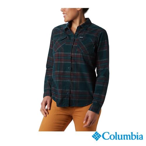 Columbia 哥倫比亞 女款 格紋長袖襯衫-綠色 UAR13220GR