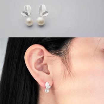 【Emi艾迷】韓國幸福烏托邦雙羽珍珠925銀針耳環