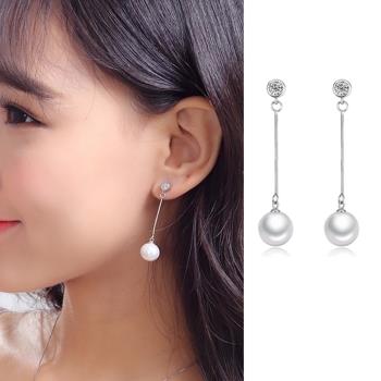【Emi艾迷】韓國925銀針氣質溫潤點鑽珍珠流線耳環