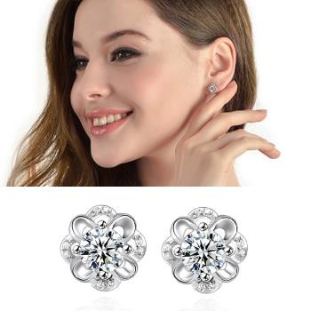 【Emi艾迷】韓國925銀針綻放完美模樣花朵鋯石微鑲耳環