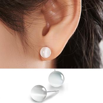 【Emi艾迷】韓國925銀針簡單氣質單顆輕透白色貓眼石耳環