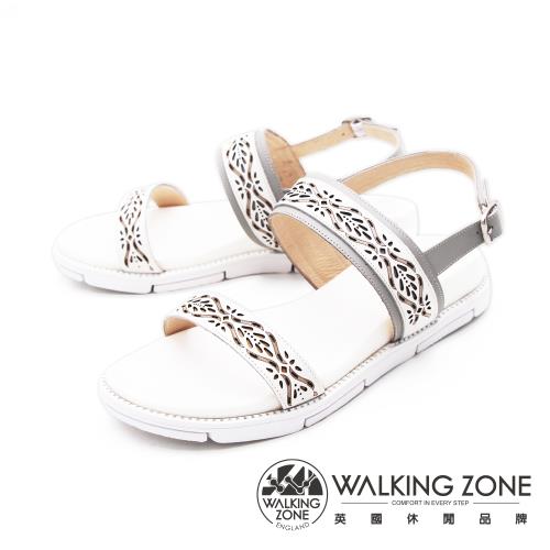 WALKING ZONE(女) 雕花厚底彈力涼鞋 女鞋 -白(另有藍)