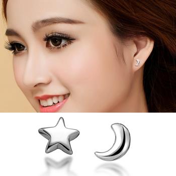 【Emi艾迷】韓國925銀針簡約清新感穿搭星與月耳環