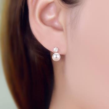 【Emi艾迷】韓國925銀針簡約系列點鑽珍珠耳環