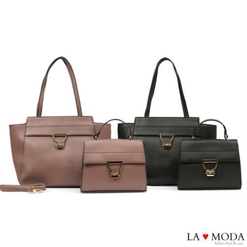 【La Moda】簡約優雅大D釦大容量肩背手提子母包托特包(共2色)