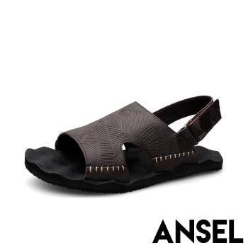 【Ansel】真皮質感壓紋牛皮魔鬼粘縫線造型休閒涼鞋 棕