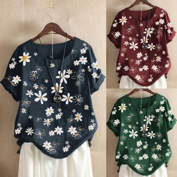 麗莎熊 LisaBear 大尺碼滿版大小雛菊短袖Ｔ恤上衣 M~5XL 四色可選