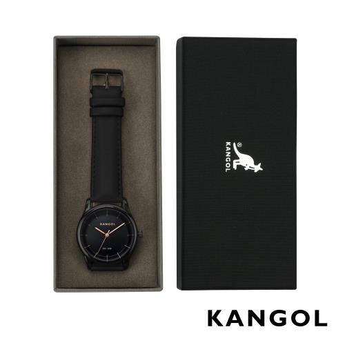 KANGOL 弧形流線時尚腕錶38mm真皮錶帶(黑)-黑曜石框 KG71238