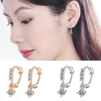 【Emi艾迷】韓系925銀針密鑲美鑽環繞耳扣耳環