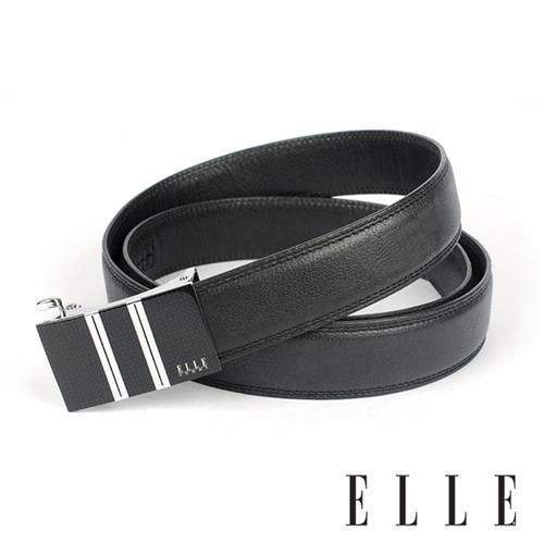 【ELLE HOMME】品牌自動扣皮帶/男士皮帶(黑)-雙直條黑底