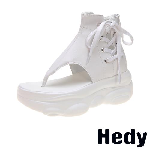 【Hedy】時尚厚底復古個性綁帶羅馬夾腳涼鞋 白