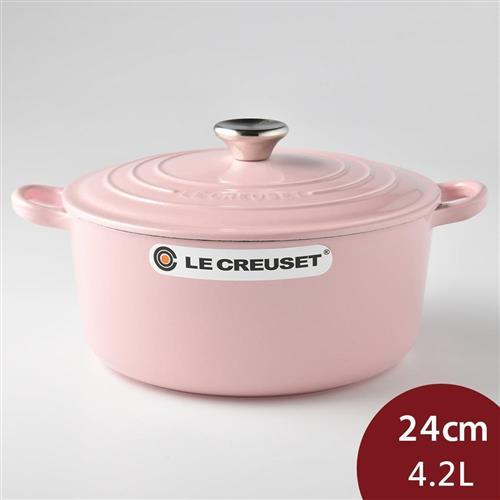 Le Creuset 圓形琺瑯鑄鐵鍋 24cm 4.2L 雪紡粉 法國製