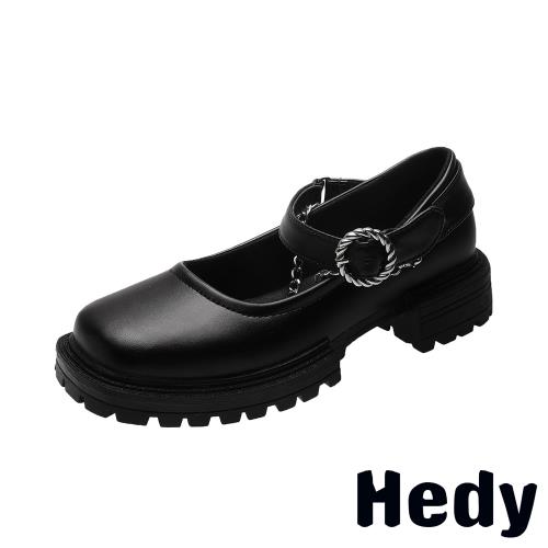 【Hedy】復古龐克風鍊飾方頭個性粗跟娃娃鞋 黑