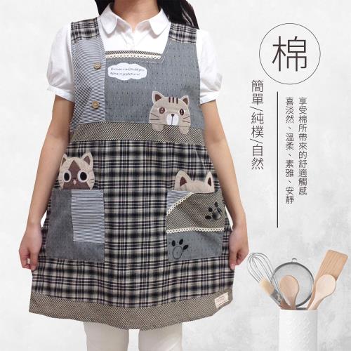 【BonBon naturel】日式拼布背心式圍裙-三隻貓 #KTC-S250