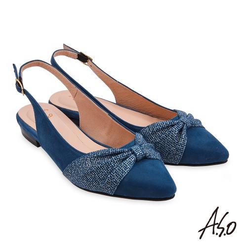 A.S.O-職場通勤-健步美型輕盈蝴蝶結後拉帶低跟鞋-藍