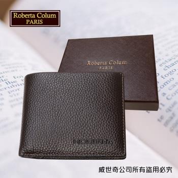 (Roberta Colum)諾貝達 男用皮夾 短夾 專櫃皮夾 進口軟牛皮短夾(咖啡色-24002)