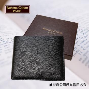 (Roberta Colum)諾貝達 男用皮夾 短夾 專櫃皮夾 進口軟牛皮短夾(黑色-24001)