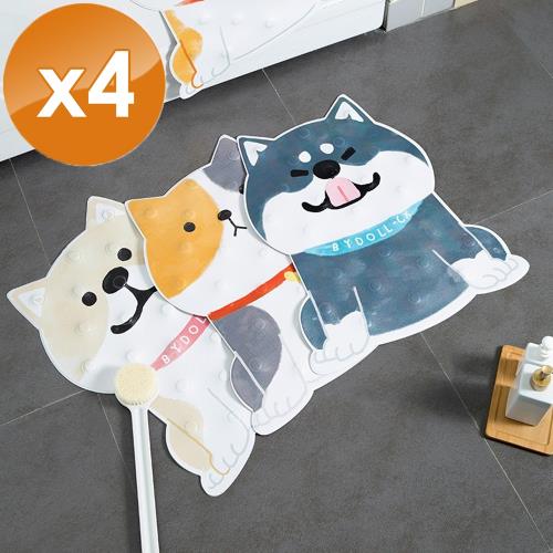 QiMart 卡通寵物造型大尺寸浴室防滑地墊-4入組