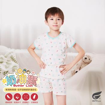 1套組【GIAT】台灣製奶油獅兒童短袖居家套裝-月牙白