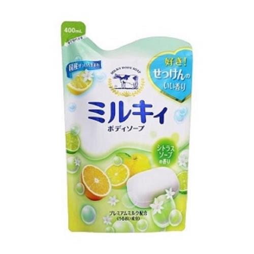 日本 牛乳石鹼  牛奶精華沐浴乳補充包400ml-柑橘綠