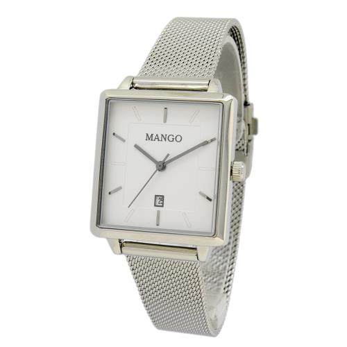 MANGO知性極簡方型不鏽鋼米蘭帶腕錶-MA6765L-80(銀色/28mm)