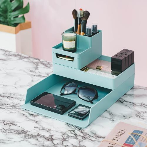 【樂嫚妮】文青風格可堆疊文具收納盒-3件組