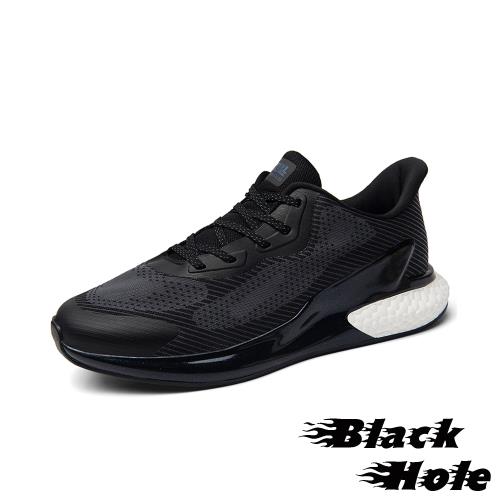 【Black Hole】超輕量時尚飛織夜光拼接造型潮流運動鞋 黑白