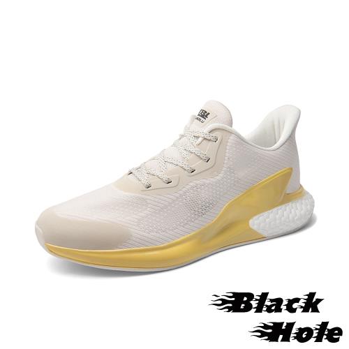 【Black Hole】超輕量時尚飛織夜光拼接造型潮流運動鞋 白黃