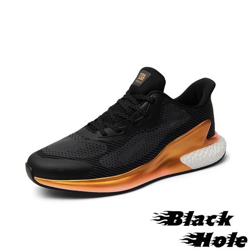 【Black Hole】超輕量時尚飛織夜光拼接造型潮流運動鞋 黑金