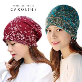 《Caroline》秋冬流行時尚個性網紅百搭韓版保暖民俗風包頭帽 72411