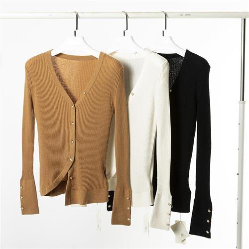 【米蘭精品】羊毛衫針織外套-不對稱開襟坑條純色毛衣3色73yv4