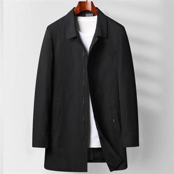 【米蘭精品】風衣外套休閒大衣-中長款黑色俐落春秋73yw20