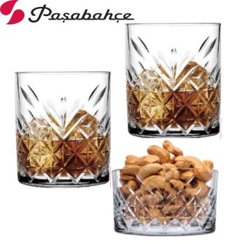 土耳其Pasabahce格紋威士忌杯345cc-2杯1皿組享樂組