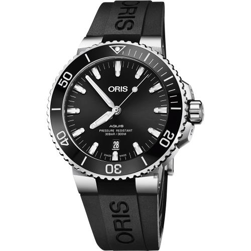 Oris豪利時Aquis時間之海潛水300米日期機械錶-黑/43.5mm0173377304134-0742464EB