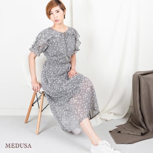 現貨【MEDUSA 曼度莎】荷葉造型圓點條紋長洋裝