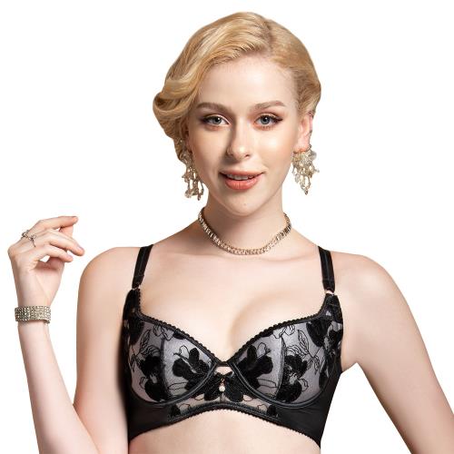 【Swear 思薇爾】 芙絨情迷系列B-G罩背心型蕾絲刺繡包覆內衣(黑色)