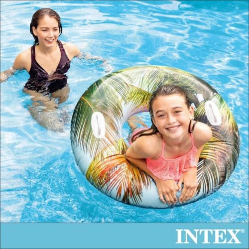 INTEX 熱帶風格雙握把充氣泳圈-直徑97cm-3種款式可選(58263)