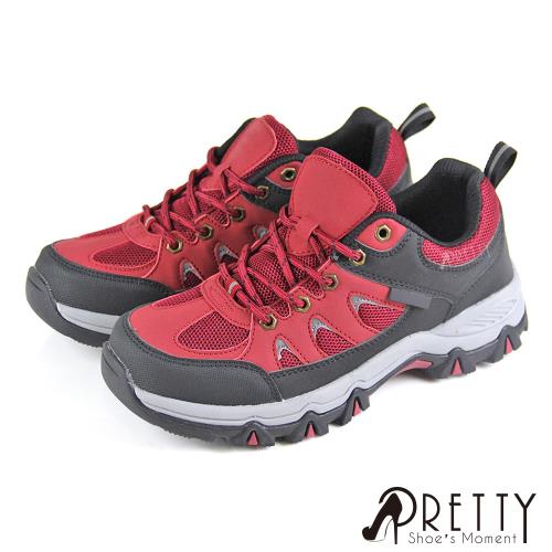Pretty 女 登山鞋 運動鞋 休閒鞋 綁帶 防潑水 透氣 網布 反光 拼接N-20599