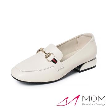 【MOM】真皮質感牛皮馬銜釦飾造型時尚樂福鞋 白
