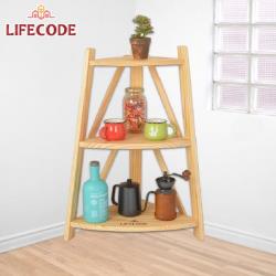 Lifecode 極簡風 黃松木三層角落置物架 實木置物架 廚房置物架 Etmall東森購物網