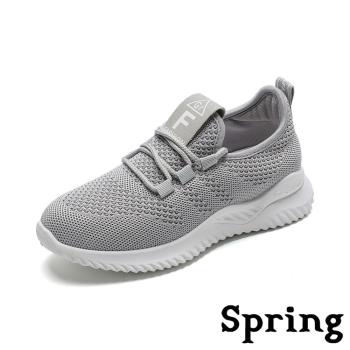 【SPRING】透氣網面飛織綁帶舒適休閒運動鞋 灰