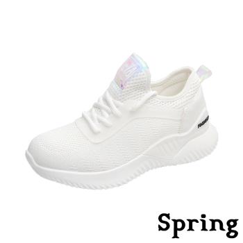 【SPRING】舒適網面透氣飛織厚底時尚運動鞋 白