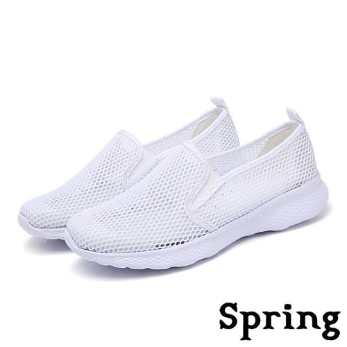 【SPRING】透氣縷空蜂窩網布超輕量舒適休閒鞋 白
