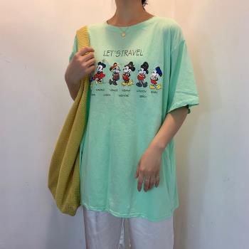 iima 韓版寬鬆卡通印花圓領T-shirt(綠)