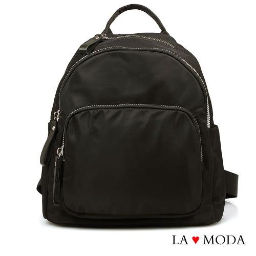 【La Moda】通勤必備防潑水防盜大容量後背包(黑色)