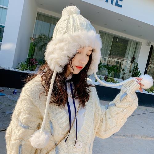 Acorn*橡果-韓系俏皮兔毛保暖防風護耳毛帽耳罩毛球帽1830(白色)