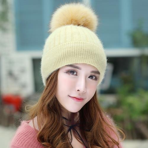 Acorn*橡果-韓系大毛球加厚保暖防風毛帽耳罩毛線帽1824(米色)