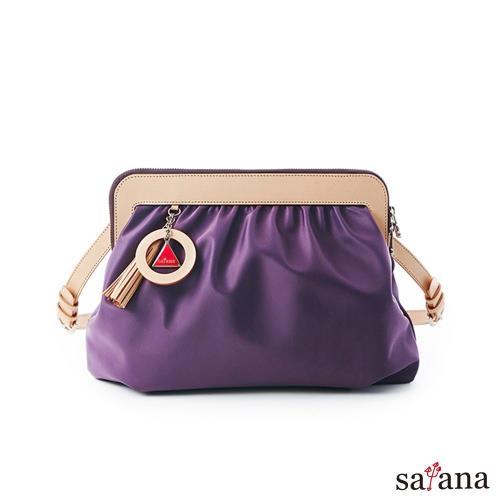 【satana】細緻摺景 經典懷舊側肩包-紫水晶